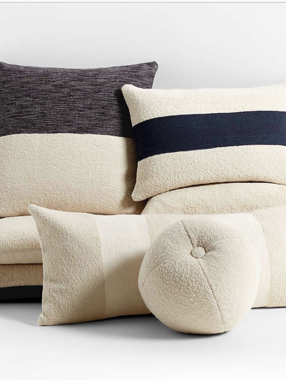 Crate&Barrel Two-Tone Knit and Bouclé Accent Pillow Cover - Black and Cream